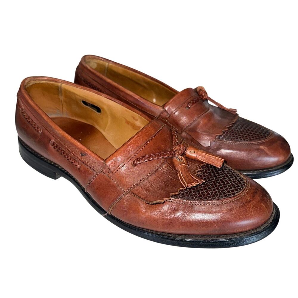 Allen Edmonds VTG Cody Tassel Loafer Mens Size 10.5 Chili Cognac Weave Leather